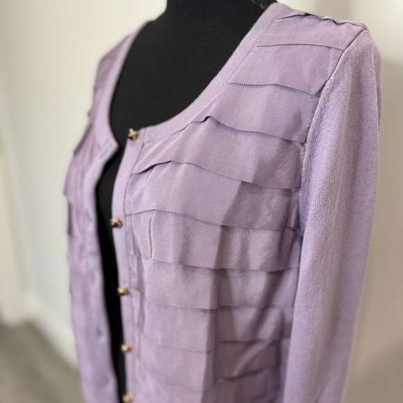 Michael Kors Purple Women's Button Up Cardigan (Large) - Picture 3 of 7